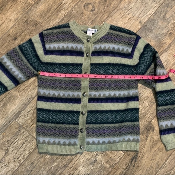 Women’s vintage Cambridge Spirit green striped button up wool cardigan sweater - Picture 4 of 5